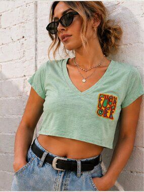 F Off” Patch Crop Tee | Size M | Custom BAM Studio | Y2K Streetwear | One of One